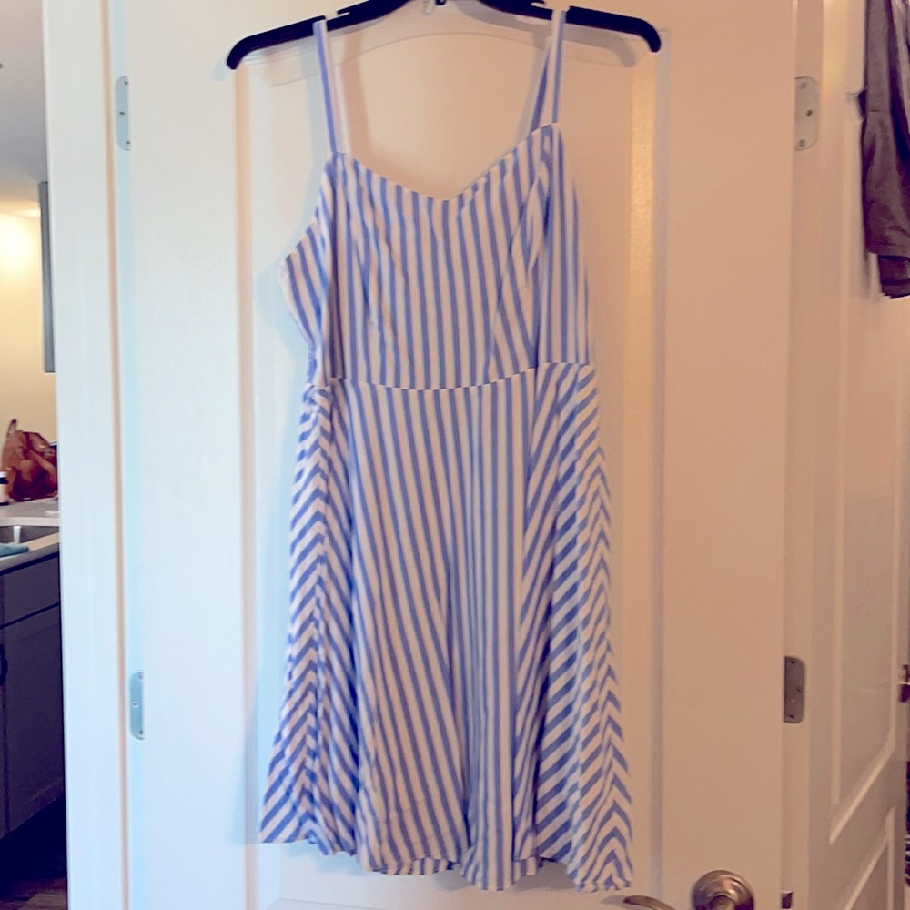 Light blue and white striped summer dress.